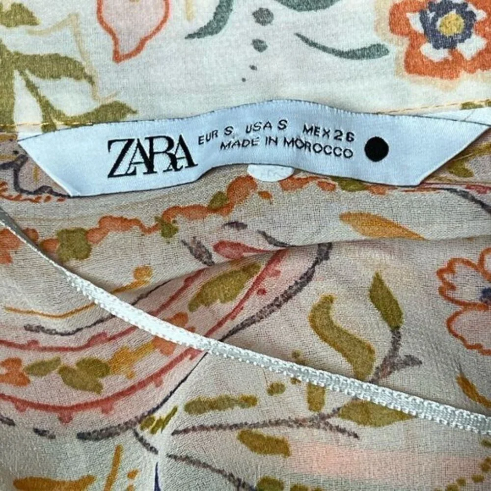 NWOT ZARA Printed Boho Tied Floral Mini Summer Dress Sz S - Picture 7 of 10